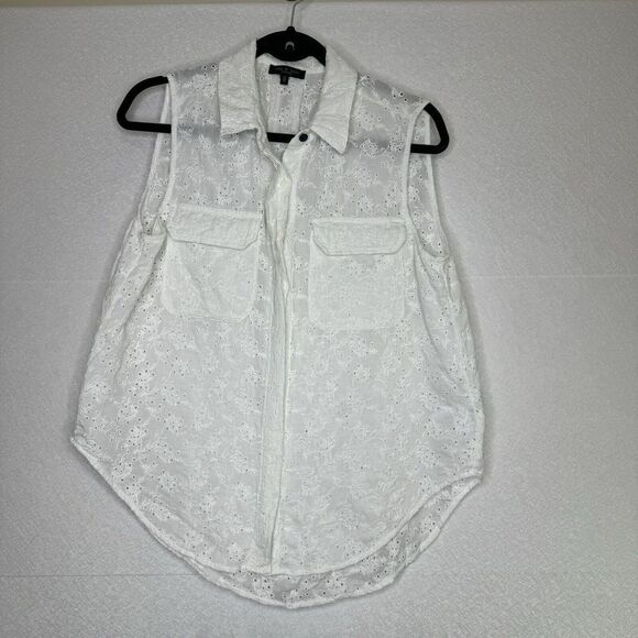 Rag & Bone April Eyelet Embroidered Button Down Sleeveless Top M - Picture 2 of 6
